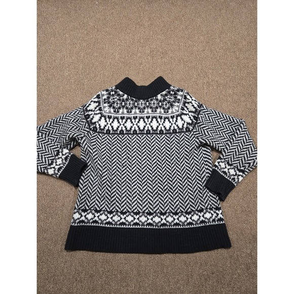 Lands End Womens Black White Fair Isle Chevron Cardigan Sweater L 14-16 534405 - Picture 10 of 10